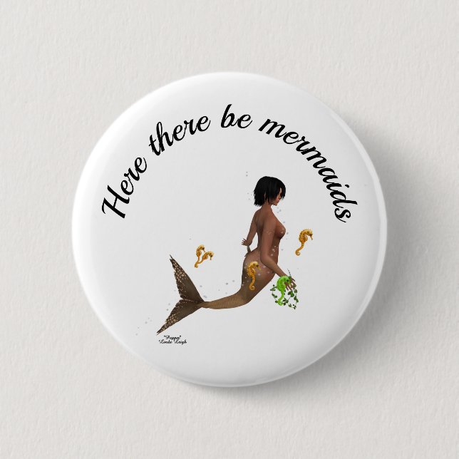 Cute Mermaid With Seahorses Pin Button (Front)