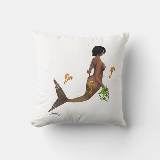 Cute Mermaid With Seahorses Throw Pillow (Front)
