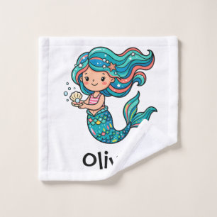 Cute Mermaid with Seashell Pearl Wash Cloth