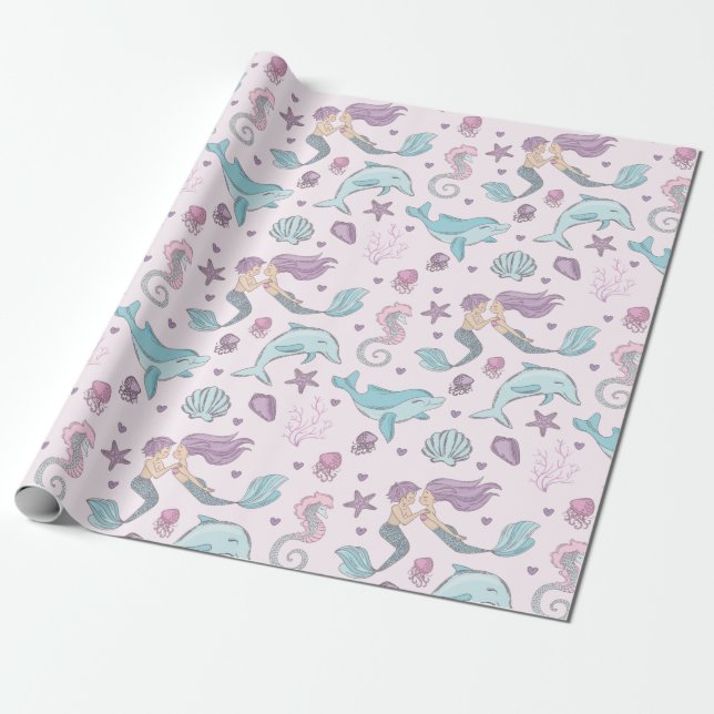 Cute Mermaid Wrapping Paper (Unrolled)