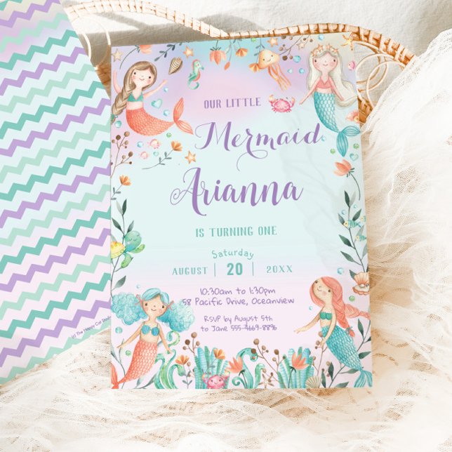 Cute Mermaids Girl Birthday Under the Sea Pool Invitation (Creator Uploaded)
