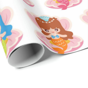 Cute mermaids in clam shell pattern wrapping paper