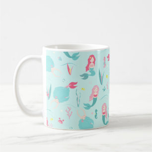       Cute Mermaids Pink and Turquoise Pattern Coffee Mug