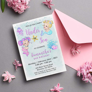 Cute Mermaids Under the Sea Birthday Party Invitation