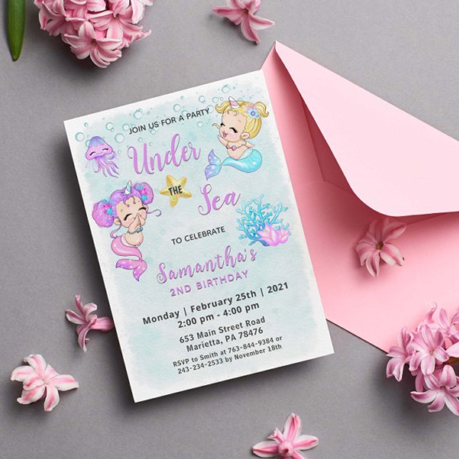 Cute Mermaids Under the Sea Birthday Party Invitation (Creator Uploaded)