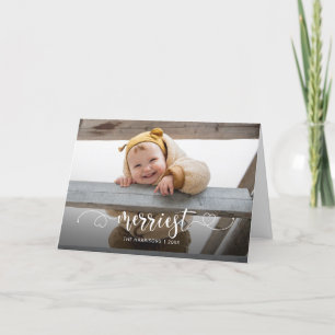 Cute Merriest Modern Calligraphy Photo Holiday Card