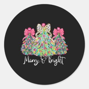 Cute Merry &amp; Bright Coquette Pink Christmas Tr Classic Round Sticker
