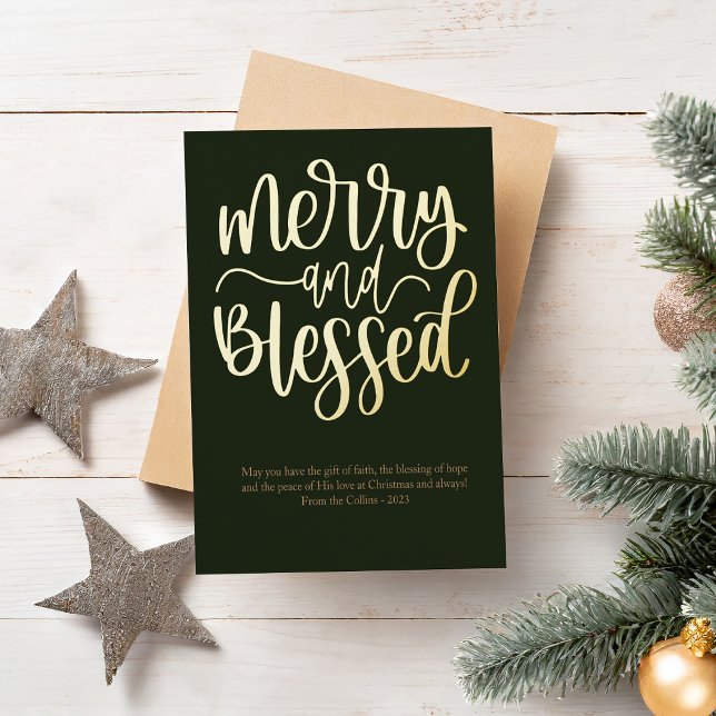 Cute Merry And Blessed Photo  Foil Holiday Card (Creator Uploaded)