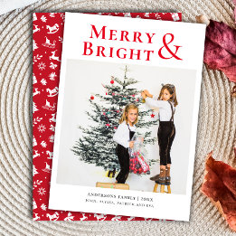 Cute Merry & Bright Fun Christmas Kids Photo Holiday Card