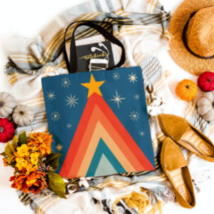Cute Merry & Bright Retro Groovy Christmas Tree Tote Bag