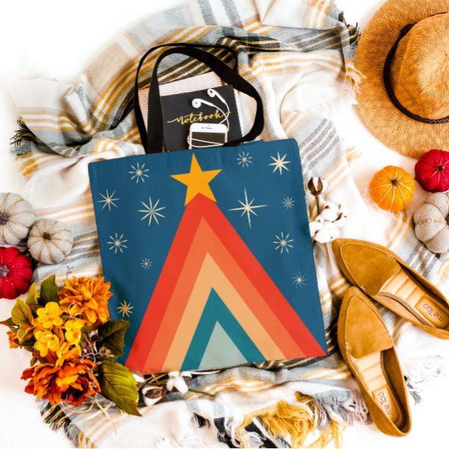 Cute Merry & Bright Retro Groovy Christmas Tree Tote Bag (Creator Uploaded)