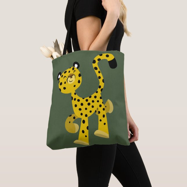 Cute Merry Cartoon Cheetah Tote Bag (Close Up)