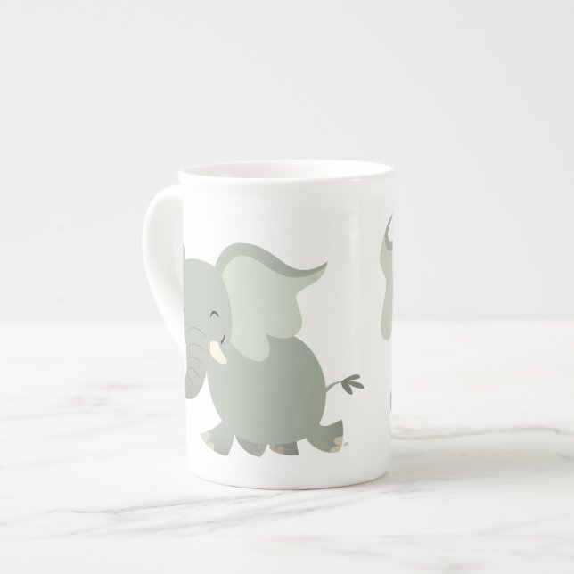 Cute Merry Cartoon Elephant Bone China Mug (Front Left)