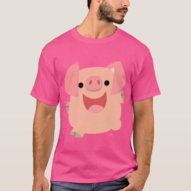 Cute Merry Cartoon Pig T-Shirt (Front)
