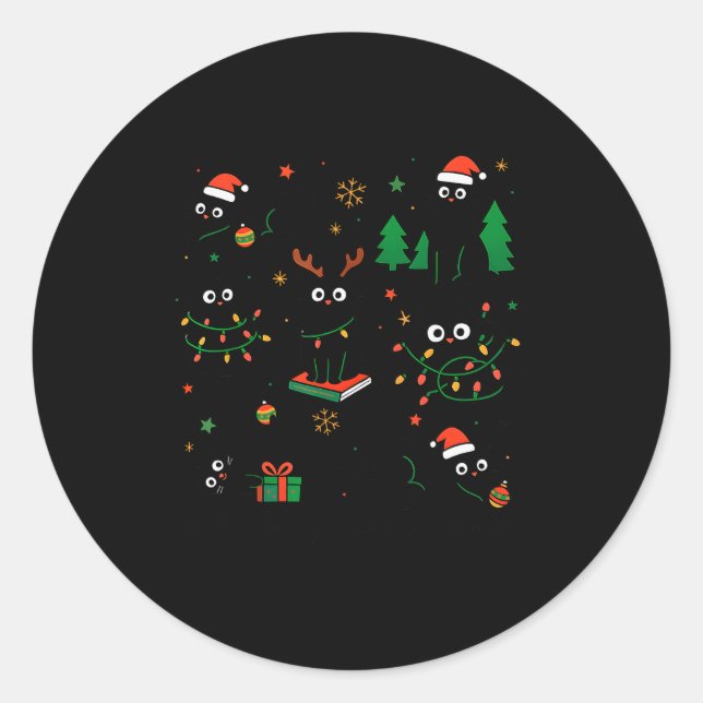 Cute Merry Catmas Cat Lover Christmas Light Pajama Classic Round Sticker (Front)