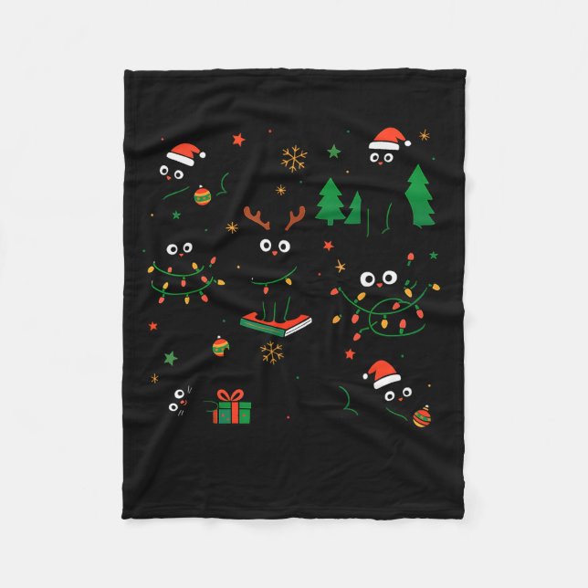 Cute Merry Catmas Cat Lover Christmas Light Pajama Fleece Blanket (Front)