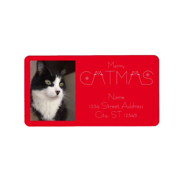 Cute Merry Catmas Christmas Cat Photo Return Label (Front)
