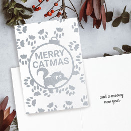 Cute Merry Catmas Kitty Cat Foil Christmas Card