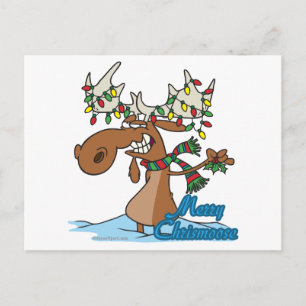 cute merry chrismoose silly christmas moose holiday postcard