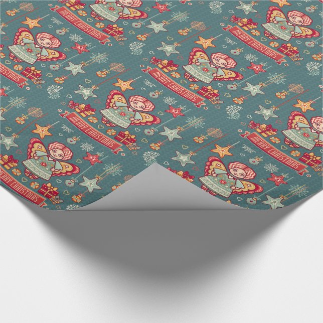 Cute Merry Christmas Angel and presents Wrapping Paper (Corner)