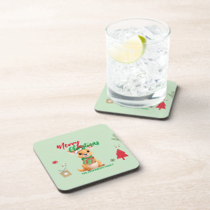 Cute merry christmas Baby Kangaroo Santa Scarf Coaster
