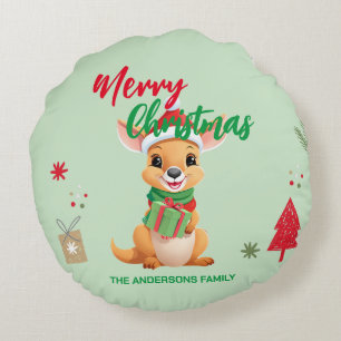 Cute merry christmas Baby Kangaroo Santa Scarf Round Cushion