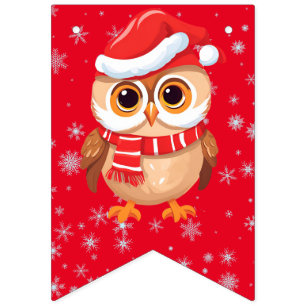 Cute merry Christmas Baby Owl Santa Scarf holiday Bunting