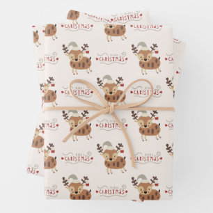 Cute Merry Christmas Baby Reindeer  Wrapping Paper Sheet