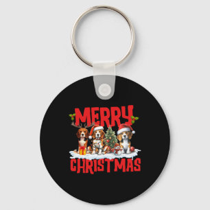 Cute Merry Christmas Beagle Dog Santa Hat Reindeer Key Ring