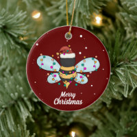 Cute Merry Christmas Bee Ceramic Ornament