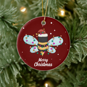 Cute Merry Christmas Bee Ceramic Ornament