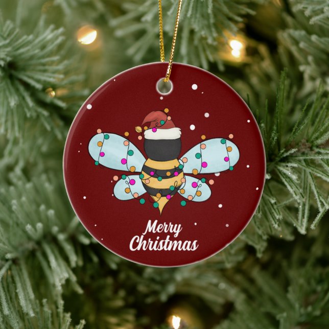 Cute Merry Christmas Bee  Ceramic Ornament (Tree)
