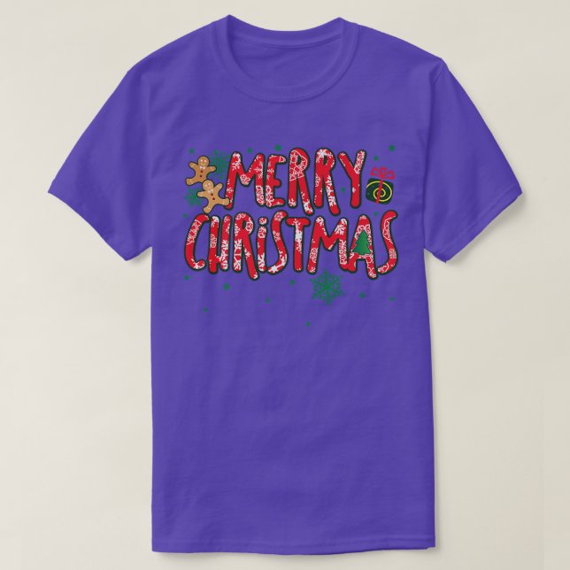 Cute Merry Christmas Candy Cane Holiday Gingerbrea T-Shirt (Design Front)