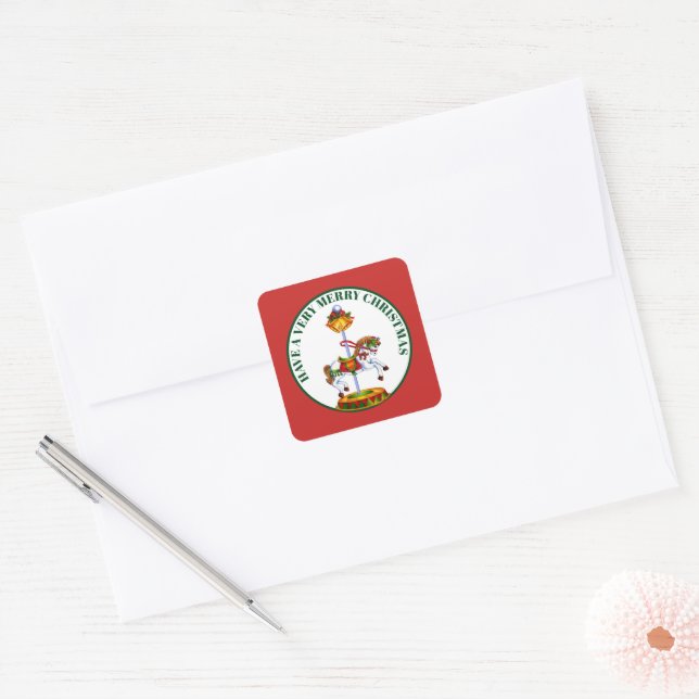 Cute Merry Christmas carousel horse sticker (Envelope)