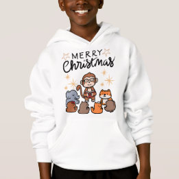"Cute Merry Christmas Cartoon Hoodie for Boys"