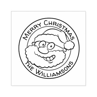 Cute Merry Christmas Cartoon Santa Family Greeting Rubber Stamp