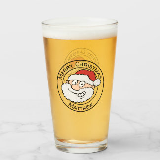 Cute Merry Christmas Cartoon Santa With Your Name Glass