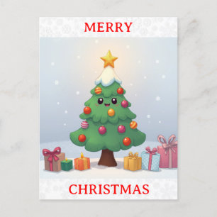 Cute Merry Christmas Cartoon Tree Postcard