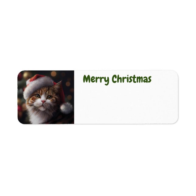 Cute Merry Christmas Cat address label (Front)