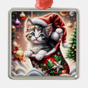 cute Merry Christmas Cat Metal Tree Decoration