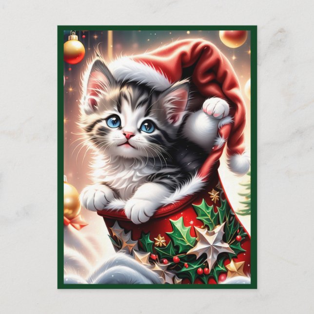 cute Merry Christmas Cat postcard (Front)