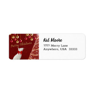 Cute Merry Christmas Cat  Return Address Label