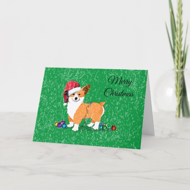 Cute Merry Christmas Corgi Dog Holiday Card (Front)