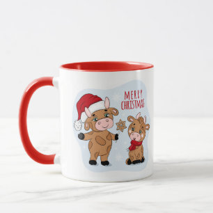 Cute Merry Christmas Cows Festive Modern Mug
