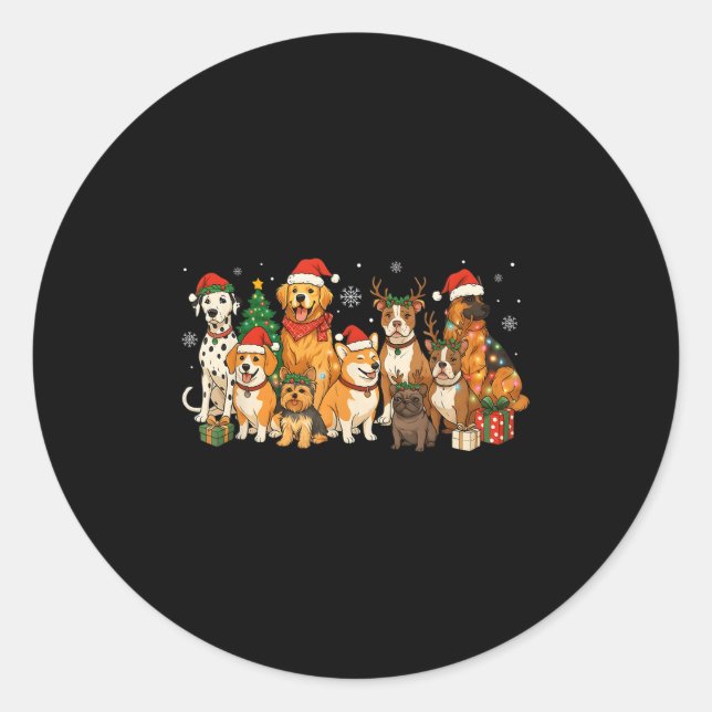 Cute Merry Christmas Dog Mum Dad Puppy Dogs Xmas X Classic Round Sticker (Front)