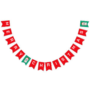 Cute merry Christmas Dog puppy Xmas snow party Bunting