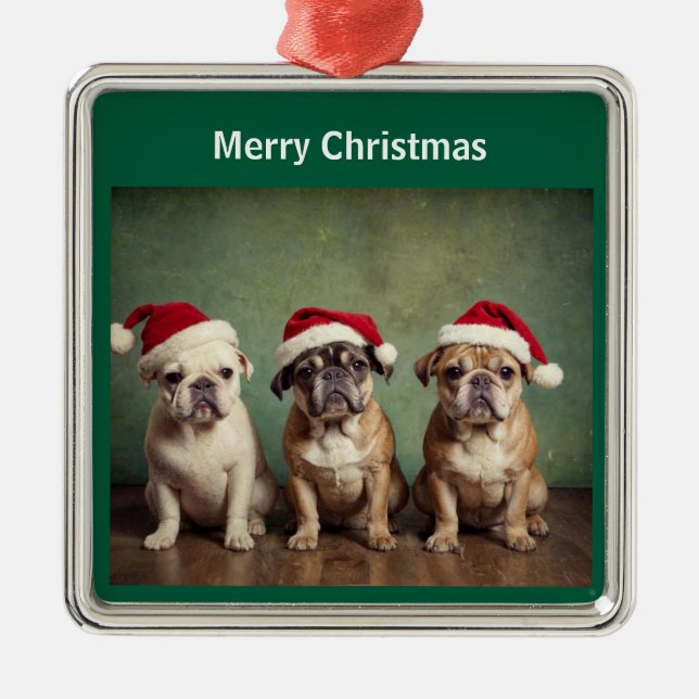 Cute Merry Christmas dogs Metal Tree Decoration (Front)