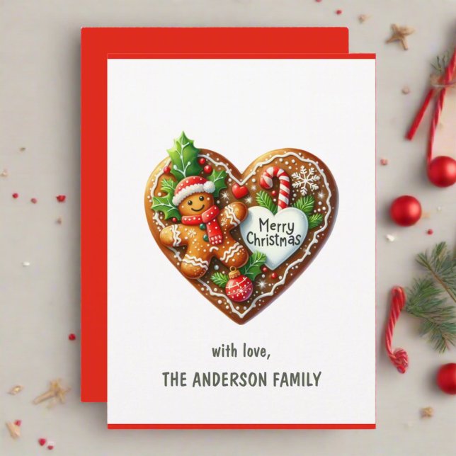Cute Merry Christmas Doughnut Heart Red & White  Holiday Card (Creator Uploaded)