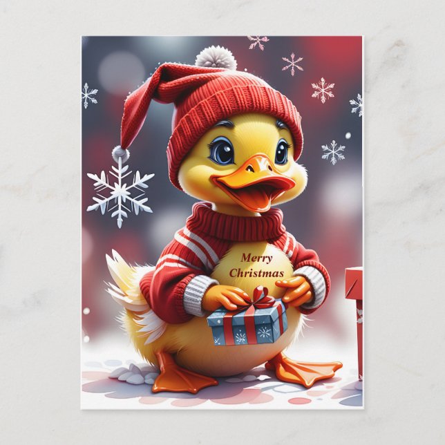 Cute Merry Christmas Duck Holiday Postcard (Front)