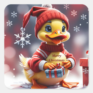 Cute Merry Christmas Duck Square Sticker